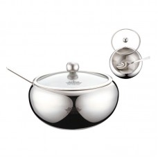 PETERHOF Bol pentru zahar cu lingurita si capac de sticla 560 ml, inox